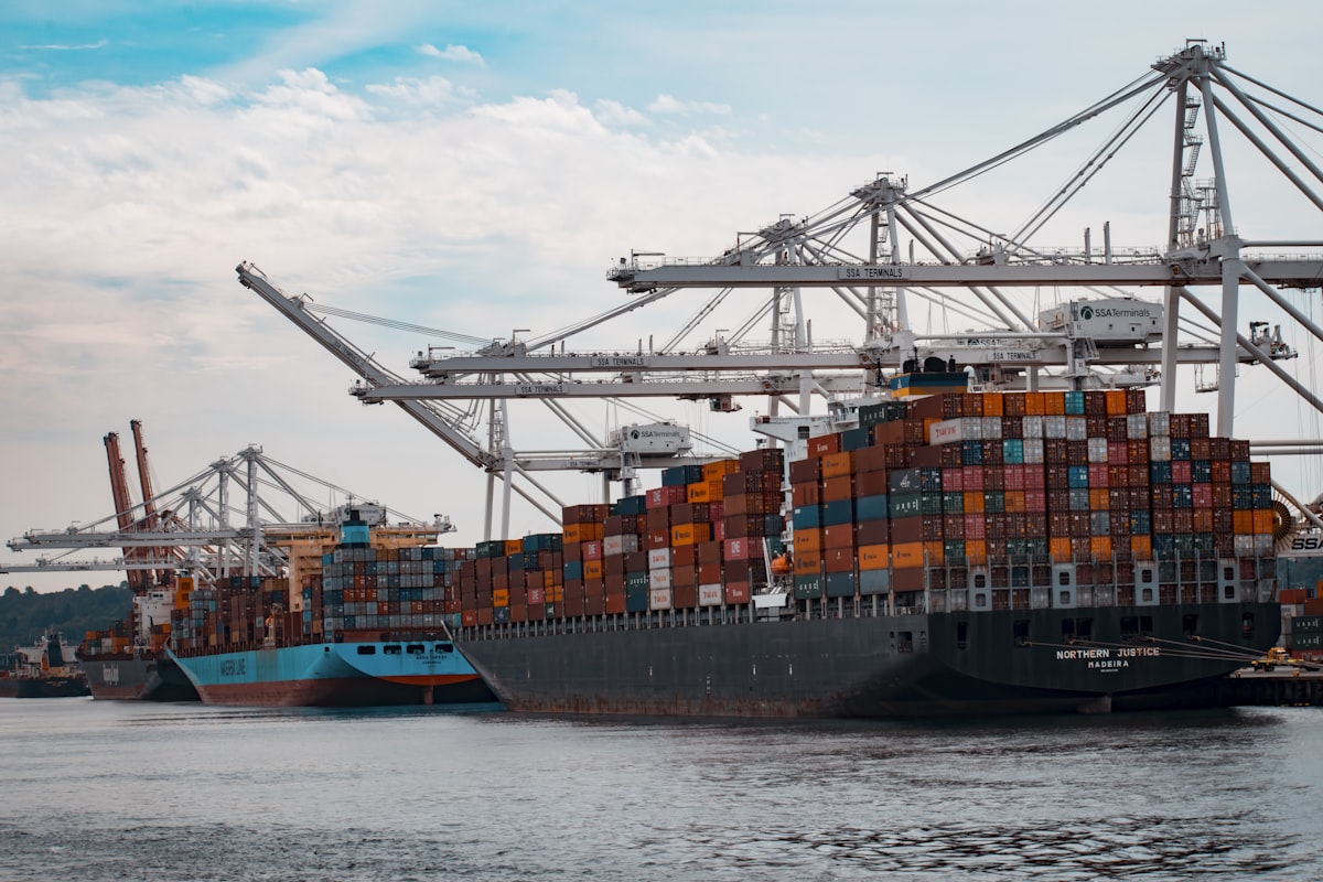 Container ship carrying export goods